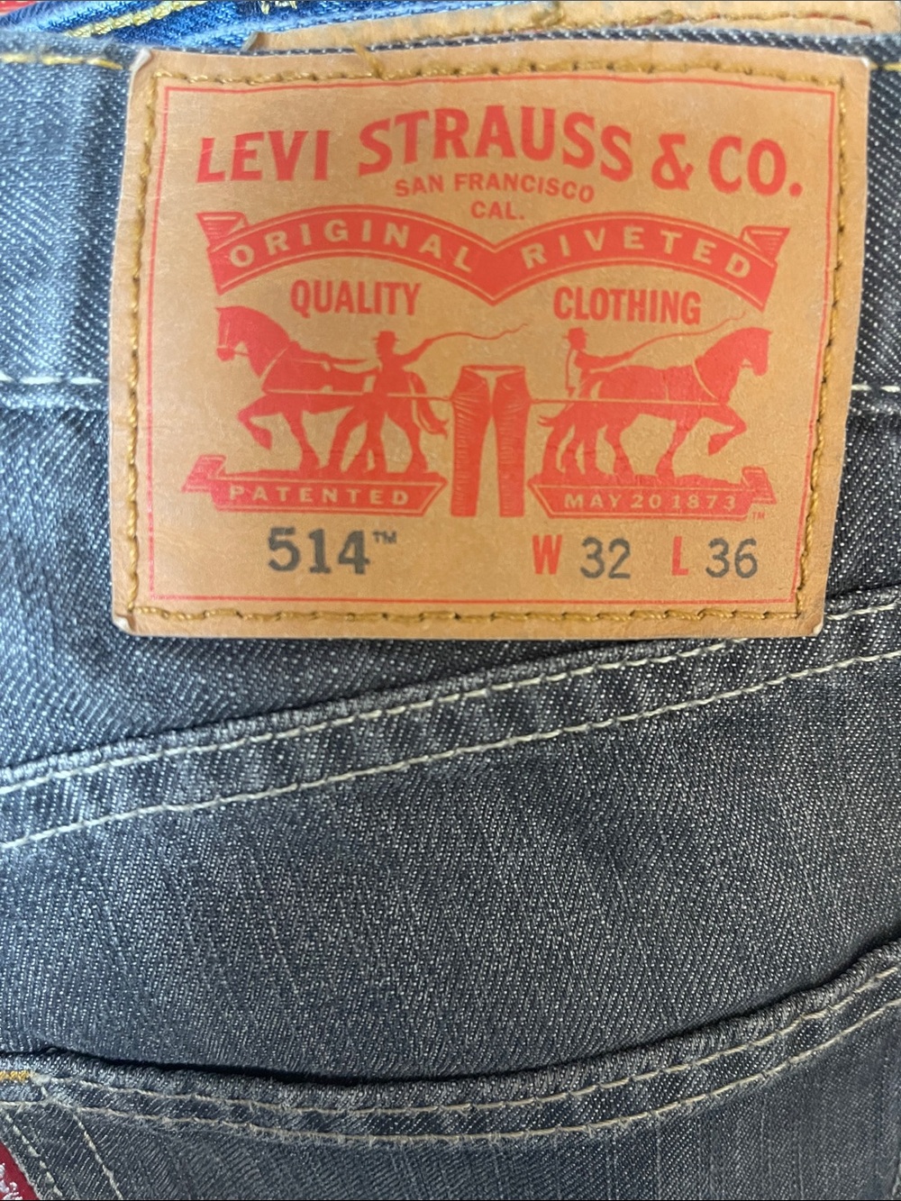 Levi's 514 Slim Straight Jeans in Dark Gray with Tan Patch